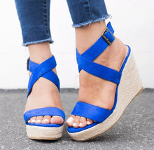 Load image into Gallery viewer, Women&#39;s Rope Wedge Sandals-blue
