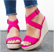 Load image into Gallery viewer, Women&#39;s Rope Wedge Sandals-rose

