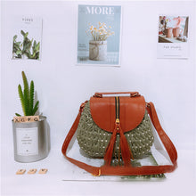 Load image into Gallery viewer, Bamboo Weaving Leather Flap Tassel Shoulder Bag
