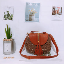 Load image into Gallery viewer, Bamboo Weaving Leather Flap Tassel Shoulder Bag
