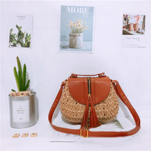 Load image into Gallery viewer, Bamboo Weaving Leather Flap Tassel Shoulder Bag
