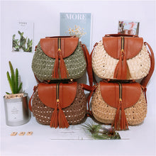 Load image into Gallery viewer, Bamboo Weaving Leather Flap Tassel Shoulder Bag
