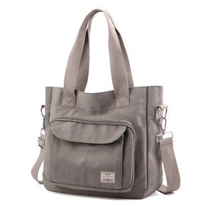 Multi Pockets Zipped Large Canvas Shoulder Bag