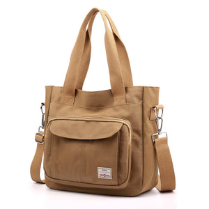 Multi Pockets Zipped Large Canvas Shoulder Bag