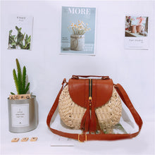 Load image into Gallery viewer, Bamboo Weaving Leather Flap Tassel Shoulder Bag
