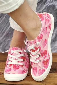 Pink Heart Shaped Criss Cross Slip On Canvas Shoes