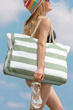 Load image into Gallery viewer, Striped Rope Handle Canvas Large Tote Bag
