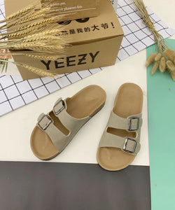 Beach Double Buckle Cork Slippers