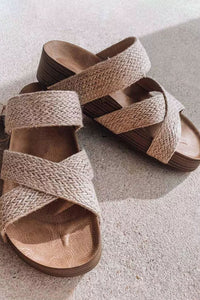 Linen Woven Cross Criss Hollowed Slip-On Slippers