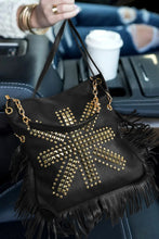 Load image into Gallery viewer, Black PU Leather Rivet Fringed Large One Shoulder Bag
