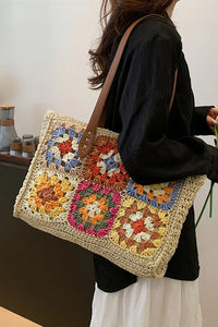 Floral Crochet Large Square Tote Bag