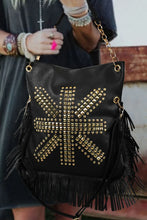 Load image into Gallery viewer, Black PU Leather Rivet Fringed Large One Shoulder Bag
