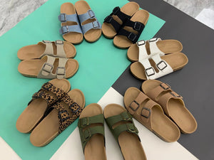 Beach Double Buckle Cork Slippers