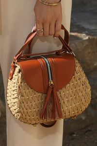 Bamboo Weaving Leather Flap Tassel Shoulder Bag