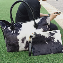 Load image into Gallery viewer, Large-Capacity Plush Cow Print Tote Bag
