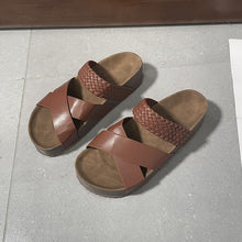 Load image into Gallery viewer, Linen Woven Cross Criss Hollowed Slip-On Slippers
