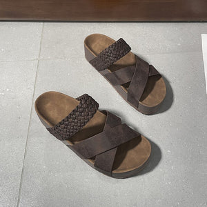 Linen Woven Cross Criss Hollowed Slip-On Slippers