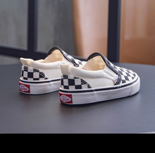 Load image into Gallery viewer, Womens and Kids Black and White Checker Slip-ons
