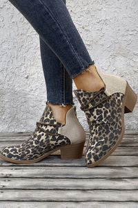 Pointed Toe Square Heel Leopard Boots