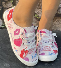 Load image into Gallery viewer, Pink Heart Shaped Criss Cross Slip On Canvas Shoes
