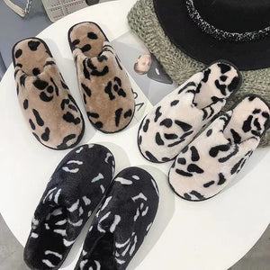 Leopard Plush Thick Cotton Slippers