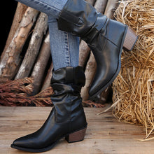 Load image into Gallery viewer, Block Heel Scrunch Leather Western Boots
