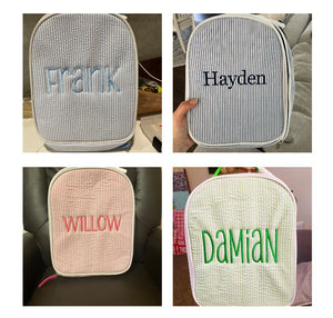 Custom Embroidered Name Kids Seersucker Backpack