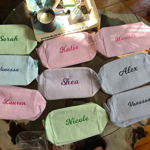 Custom Embroidered Name Seersucker Cosmetic Bag