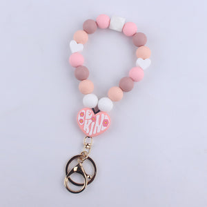 Tassel Love Silicone Beaded Bracelet Keychain(moq:3)