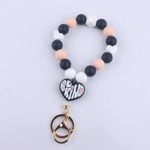 Tassel Love Silicone Beaded Bracelet Keychain(moq:3)