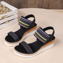 Load image into Gallery viewer, Elastic Striped Band Platform Wedge Sandals
