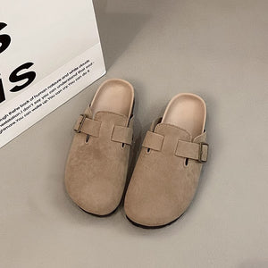 Suede Buckle Detail Slippers