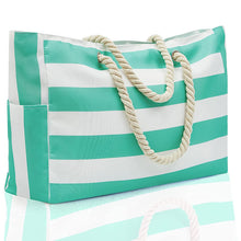 Load image into Gallery viewer, Striped Rope Handle Canvas Large Tote Bag
