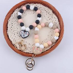 Tassel Love Silicone Beaded Bracelet Keychain(moq:3)