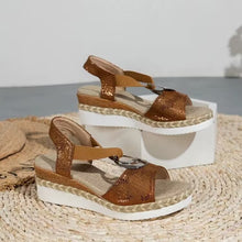 Load image into Gallery viewer, Crossed Strap Metal Decor Wedge Sandals
