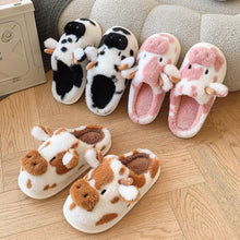 Load image into Gallery viewer, Cow Thick Sole Plush Thermal Home Slippers
