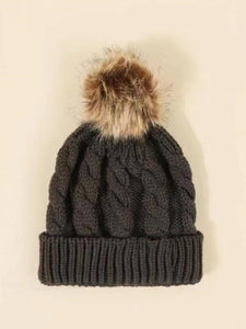 Fur Ball Knitted Hat