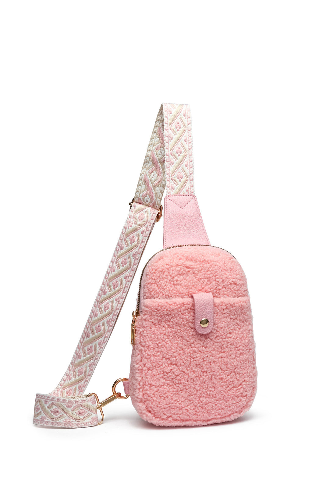 Plush Crossbody Bag With Colorful Shoulder Straps