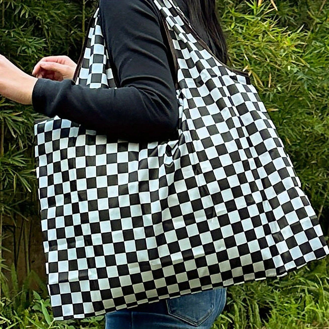 Checkered Print Large Capacity Canvas Shoulder Bag