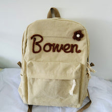 Load image into Gallery viewer, Corduroy Large Capacity Backpack with Personalized Name
