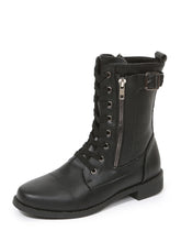 Load image into Gallery viewer, Chestnut Buckle Strap Zipper Decor Lace-up Leather Boots
