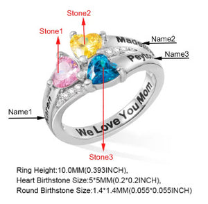 Custom Heart-shaped Ring With 12-color Birthstones