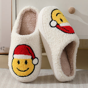 Santa Hat Smiley Face Slippers