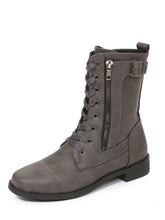 Load image into Gallery viewer, Chestnut Buckle Strap Zipper Decor Lace-up Leather Boots
