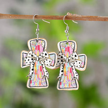 Load image into Gallery viewer, Easter Bow Cross Bunny Earrings
