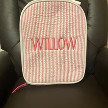 Load image into Gallery viewer, Custom Embroidered Name Kids Seersucker Backpack
