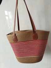 Load image into Gallery viewer, Straw Woven Striped Vacation One Shoulder Bag
