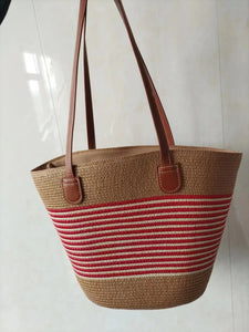 Straw Woven Striped Vacation One Shoulder Bag