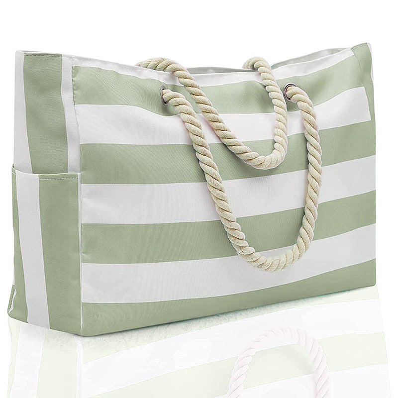 Striped Rope Handle Canvas Large Tote Bag