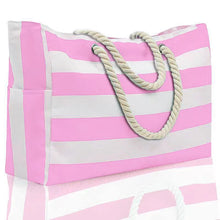 Load image into Gallery viewer, Striped Rope Handle Canvas Large Tote Bag
